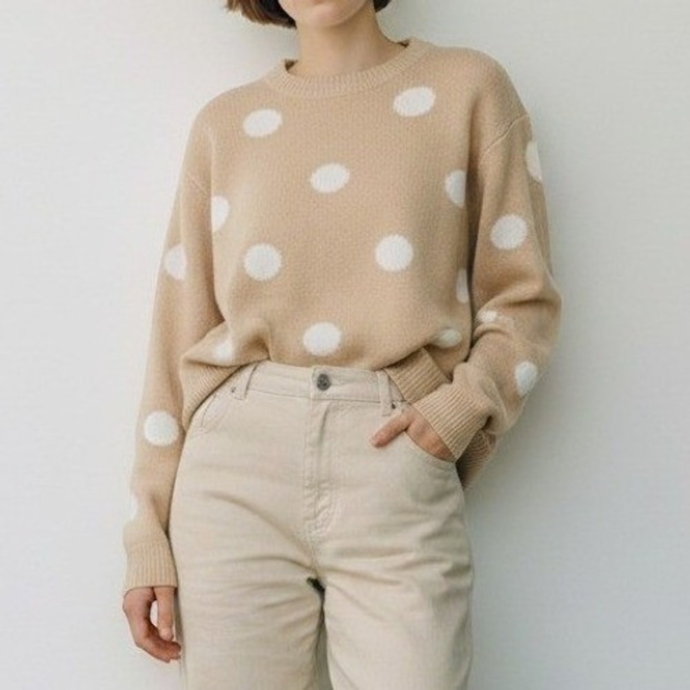 Anthony Richards Womens‎ Polka Dot Sweater Neutral Soft Crew Neck Petite Large